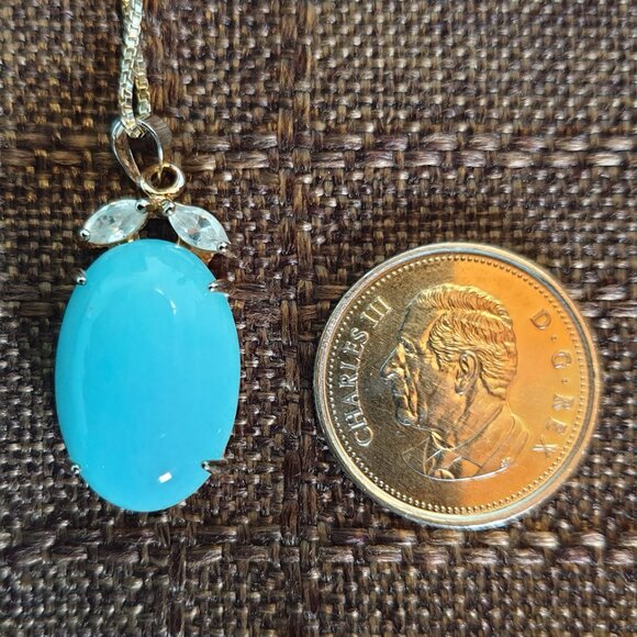 18K Gold Plated Amazonite Cabochon White Crystal Pendant 925 Silver Necklace - Picture 6 of 11